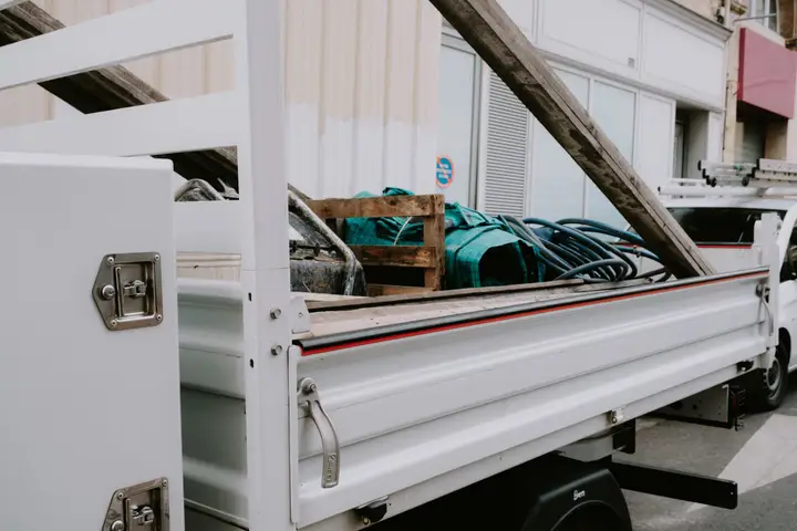 Work truck bed loaded with equipment